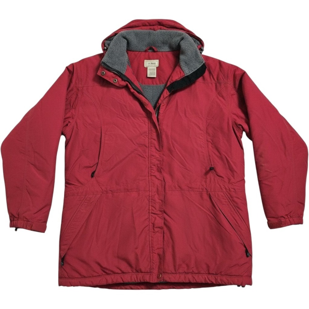 L.L. Bean Parka Women 1X Red Insulated Fleece Lined Hooded Jacket Outdoor